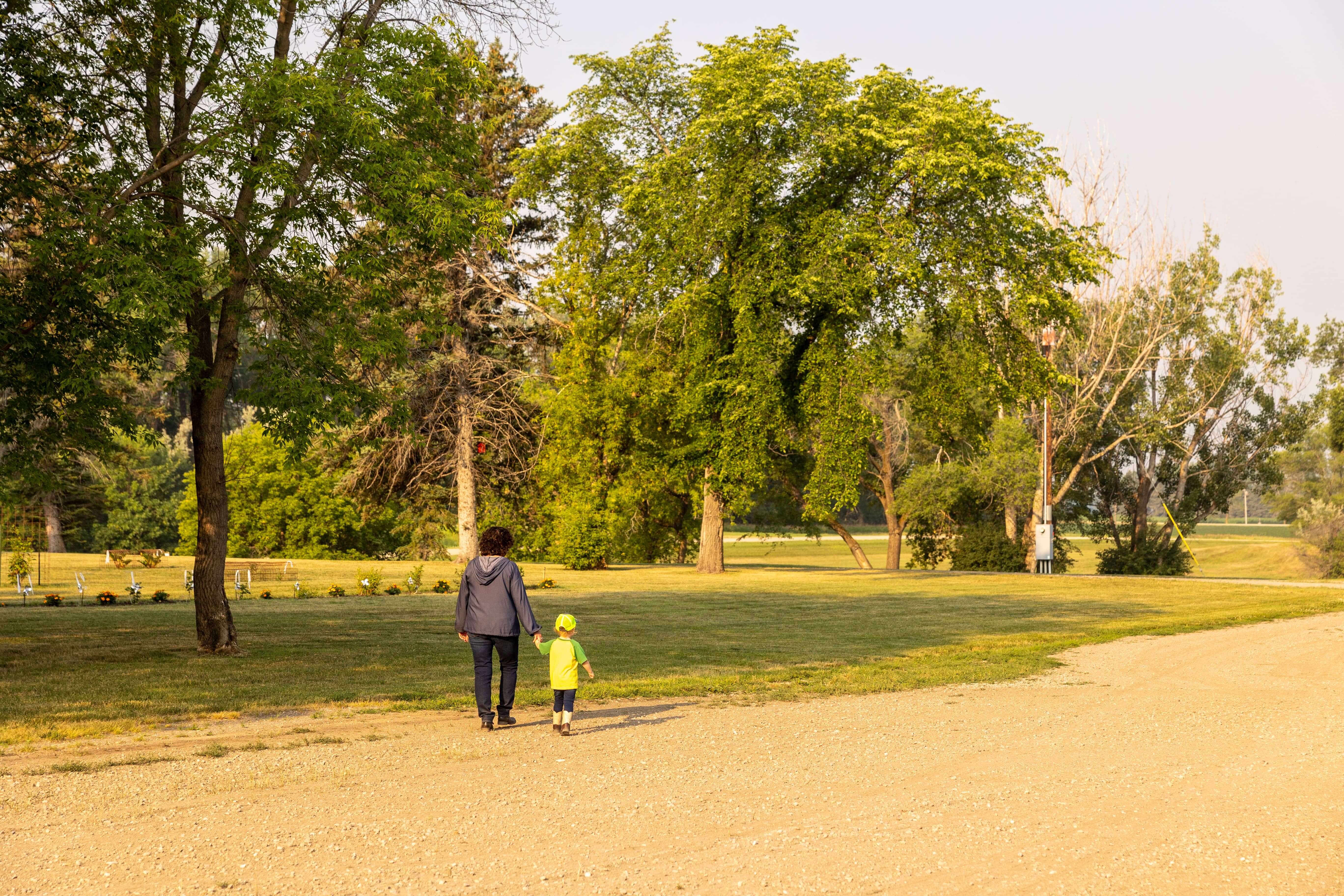 Woman and child walking